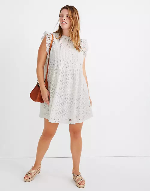 Eyelet Ruffle-Sleeve Pintuck Mini Dress | Madewell