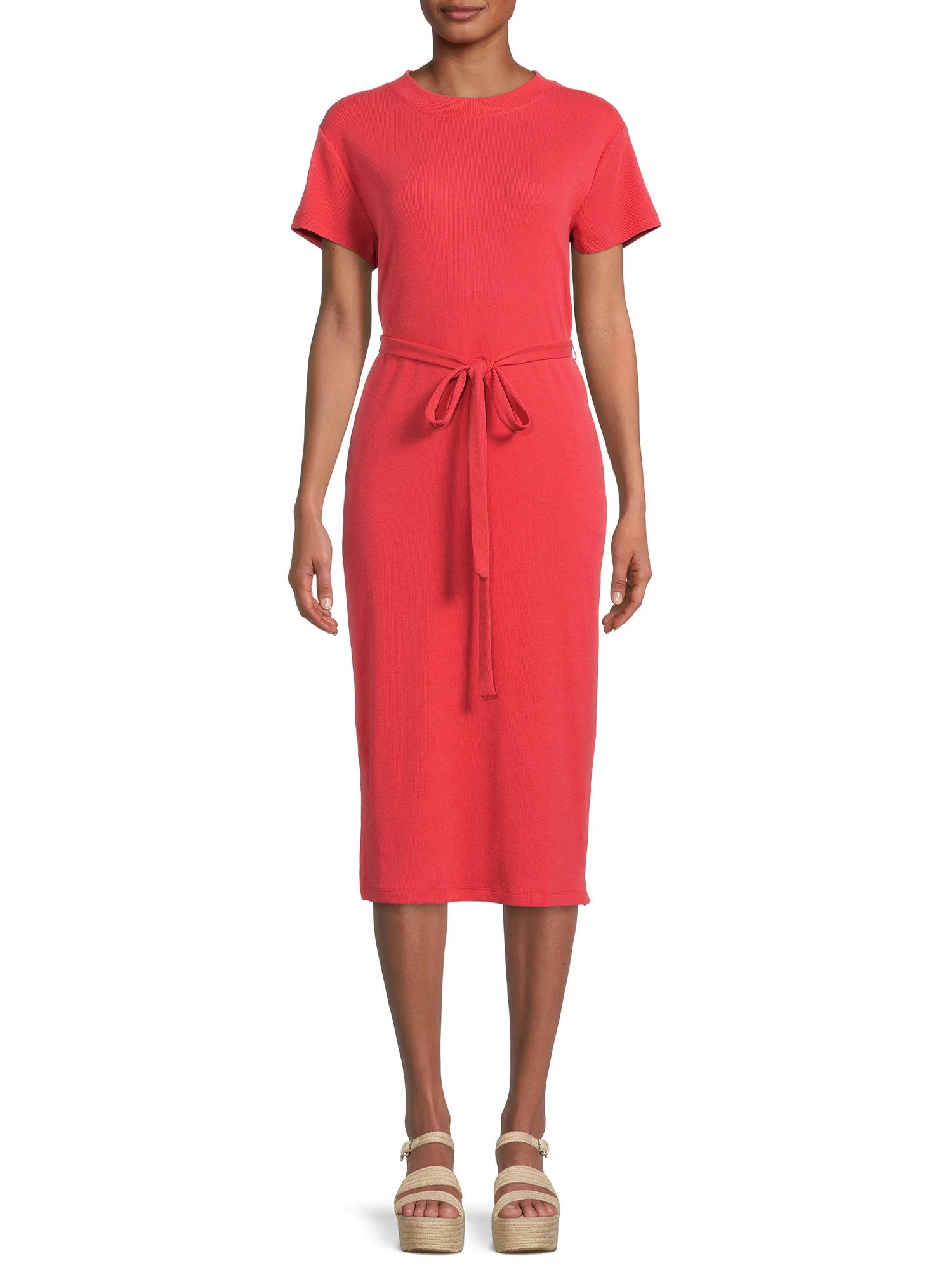 Time And Tru Women`s Knit Midi Dress with Belt - Walmart.com | Walmart (US)