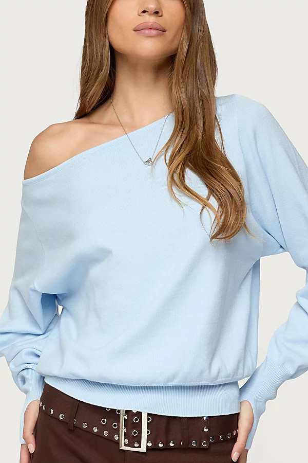Edikted Off Shoulder Oversized Sweater in Light/Blue, Women's at Urban Outfitters | Urban Outfitters (US and RoW)