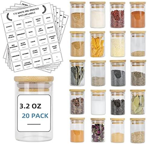 30 Pack Glass Spice Jars Set, 3.2oz (95ml) Mini Spice Jar with Bamboo Airtight Lids and 180 Spice Ja | Amazon (US)