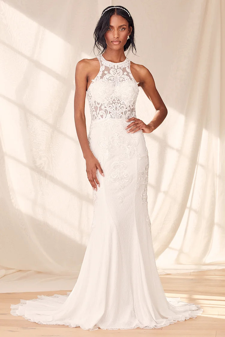 This Magic Moment White Lace Beaded Mermaid Maxi Dress | Lulus (US)