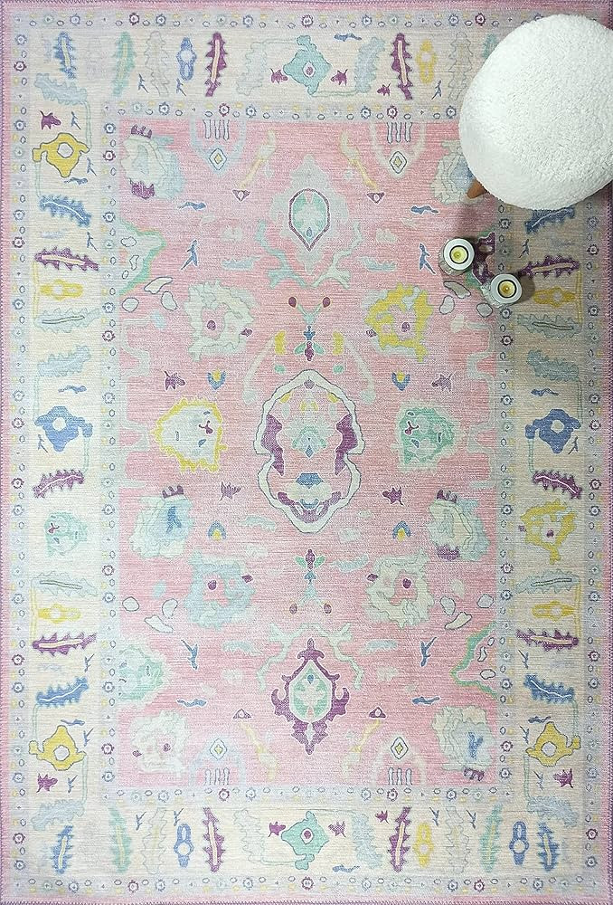 Pale Pink Modern Oushak Rug, Shades of Light Pink Vintage Turkish Pastel Oriental Inspired Area Rugs | Amazon (US)