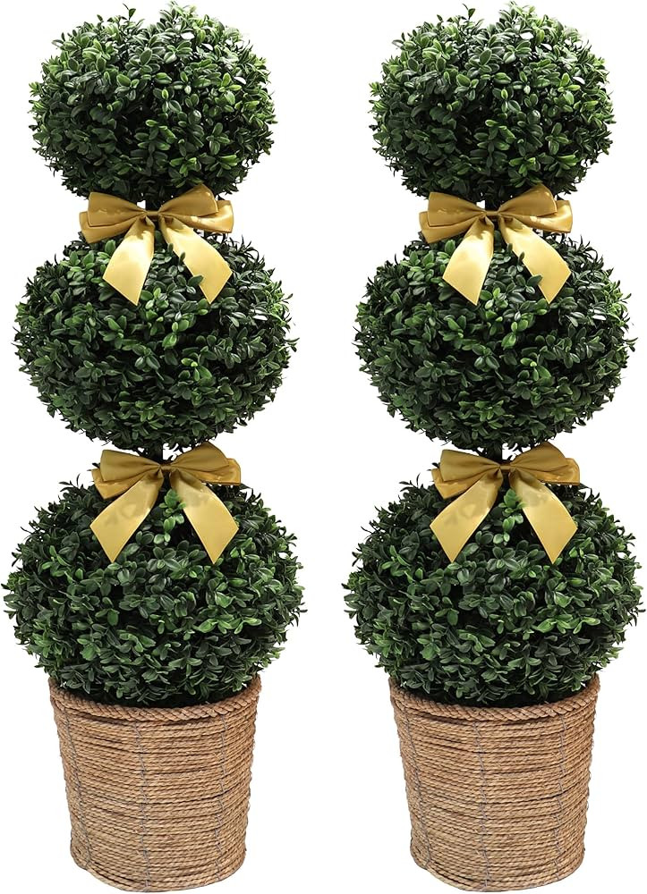 38''Artificial Boxwood Ball Topiary Trees 3.15FT, Triple Balls Faux Topiaries Tree Store Garden I... | Amazon (US)