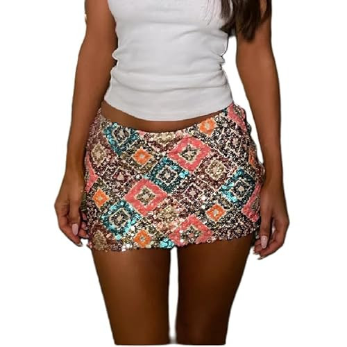 Amazon.com: FEORJGP Womens Sparkly Sequins Mini Skirts Low Rise Shiny Glitter Short Skirts Clubwe... | Amazon (US)