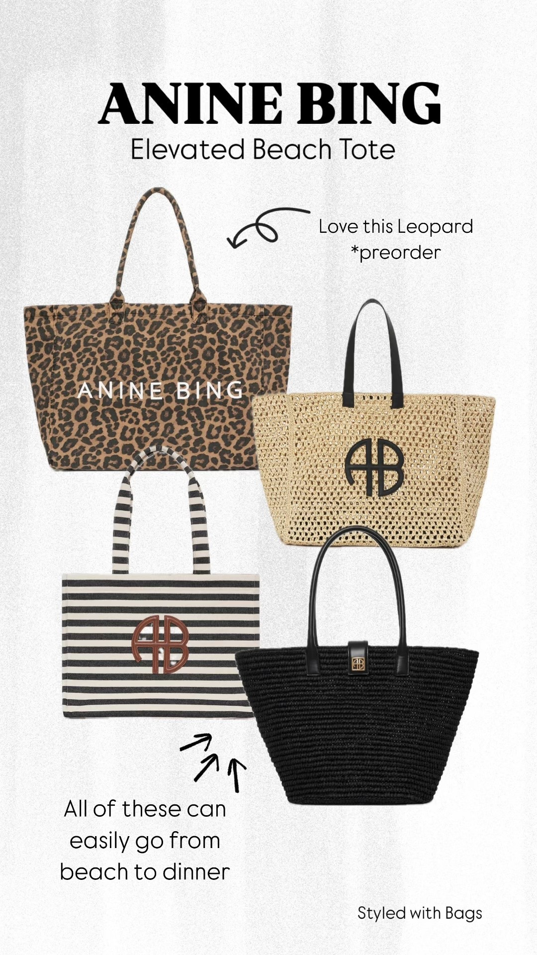 From beach to dinner with all these gorgeous totes

LTK Summer Edit, beach totes, beach totes that can transition to dinner, vacation dinner totes, pack one tote for vacation 

#LTKTravel #LTKSummerEdit #LTKItBag