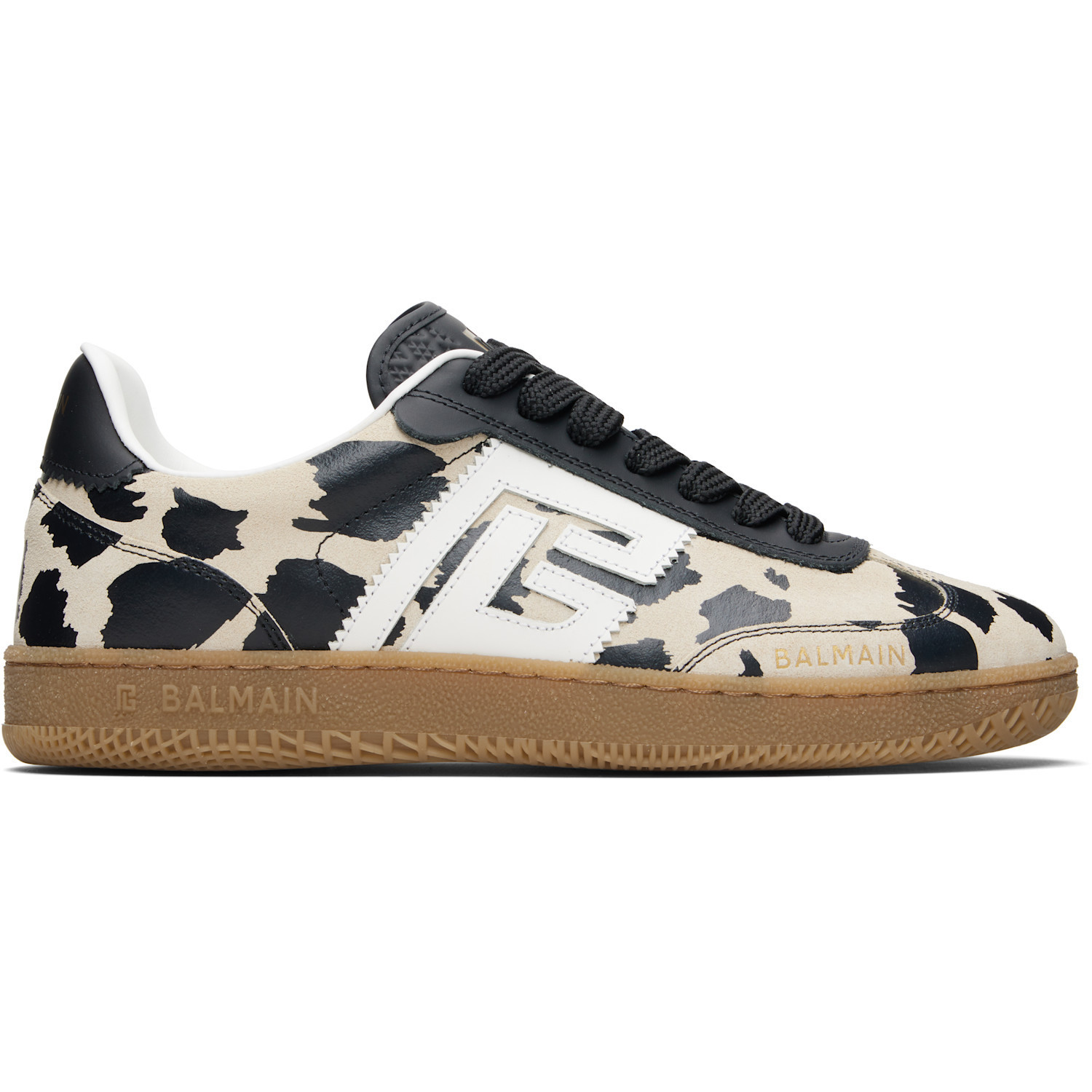 BALMAIN Black & Beige Swan Leopard Print Suede Leather Sneakers | SSENSE