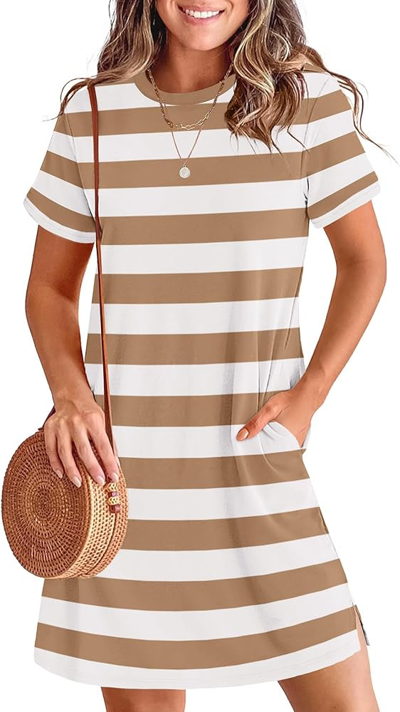 ANRABESS Women's Summer Casual T Shirt Dresses Short Sleeve Crewneck Striped Mini Shift Dress 202... | Amazon (US)