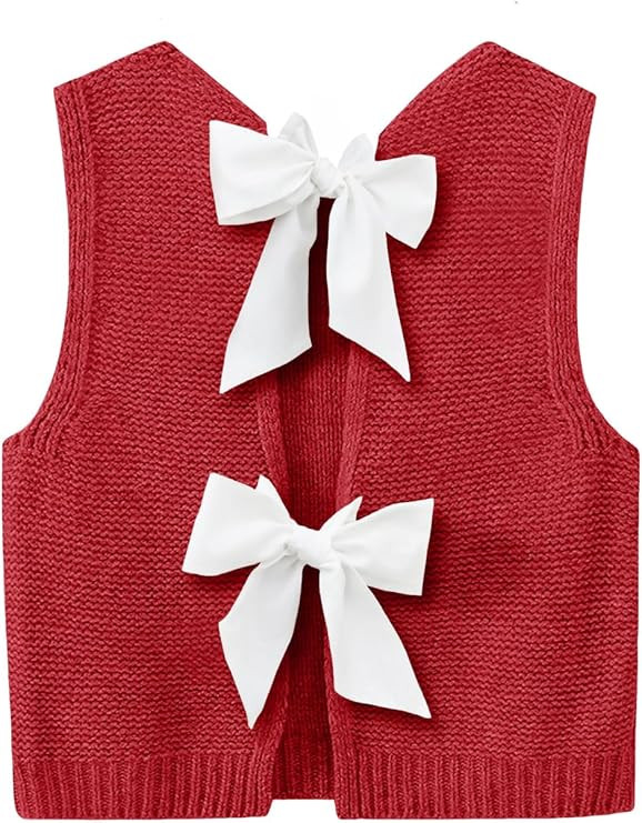 Imily Bela Womens Sweater Vest Bow Tie Back Casual Knit Crop Tank Tops | Loose Summer Tops, Dress... | Amazon (US)