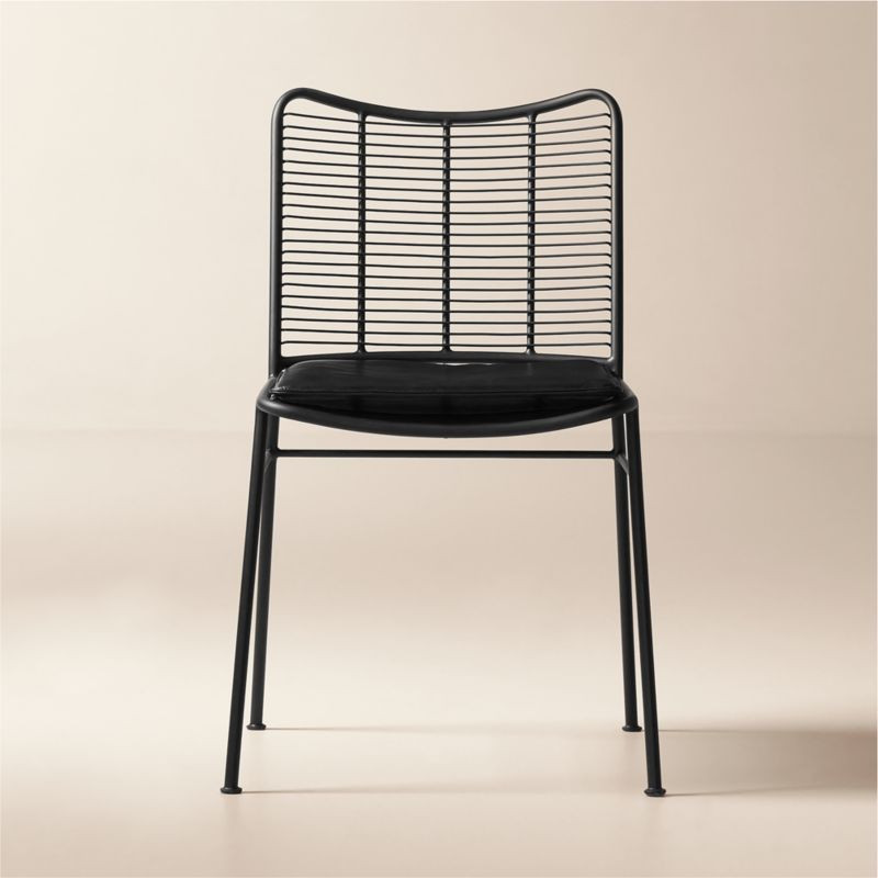 Sigma Black Metal Dining Chair with Black Leather Seat Cushion + Reviews | CB2 | CB2