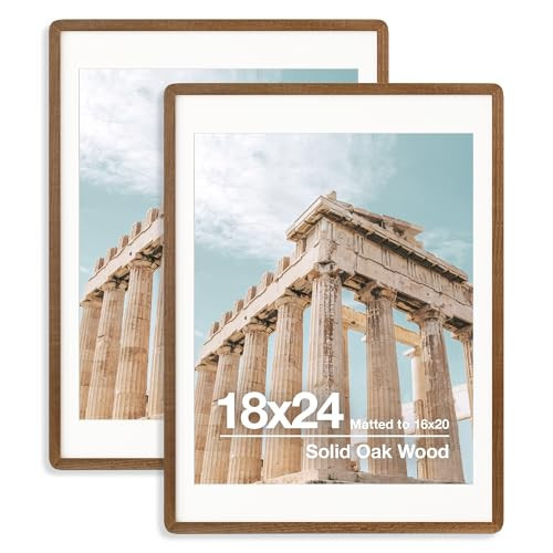FLYJOE 18 X 24 Poster Frame | Solid Oak Wood 24X18 Poster Frame | 18 X 24 Picture Frame With Mat For 16x20 | Tempered Glass And Hanging Hardware Included | Puzzle Frame 18X24 Wood (Walnut, 2 Pcs) | Amazon (US)