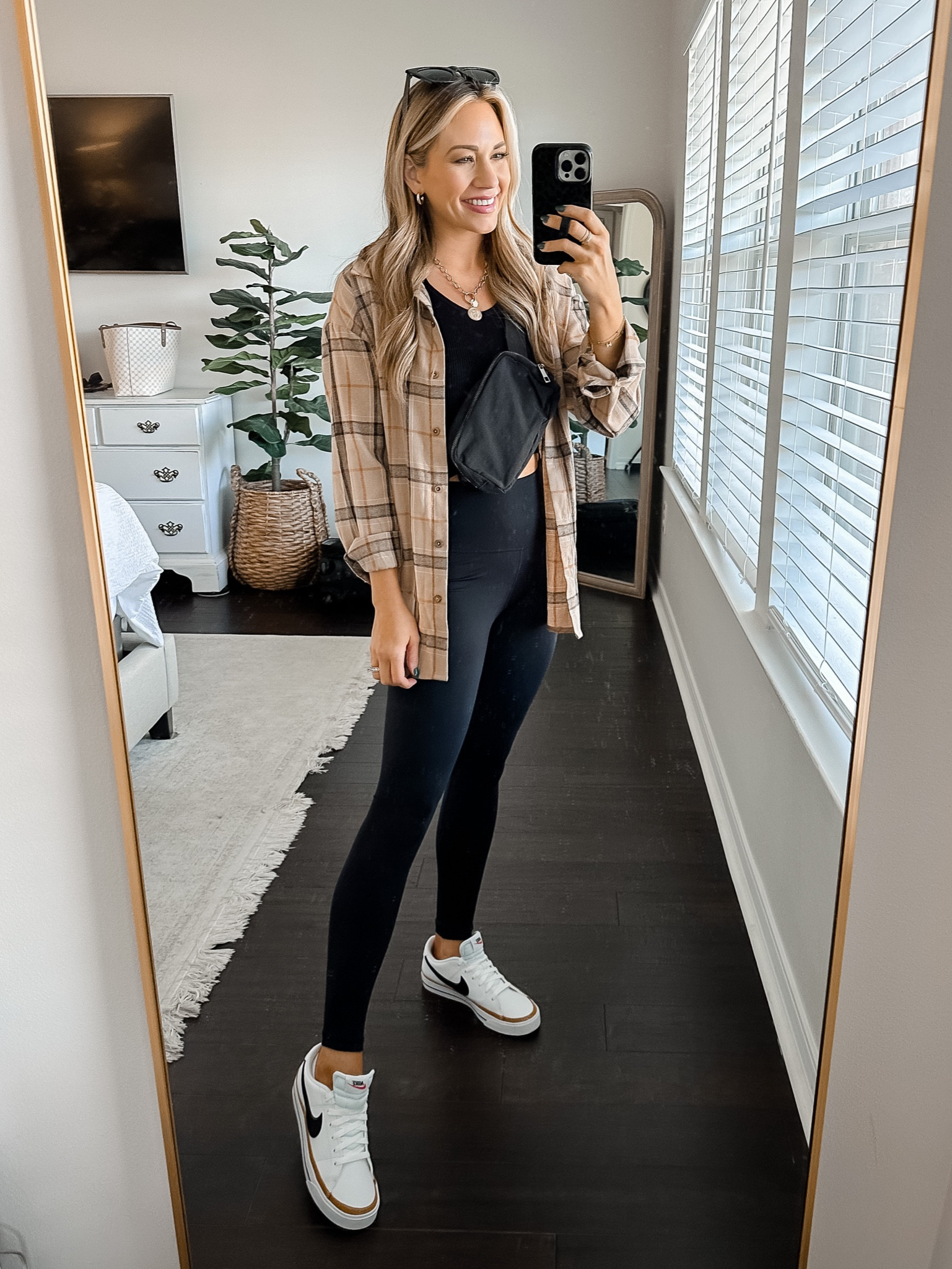 Wearing a small in Amazon flannel, xs/small in amazon tank (free people dupe), xs in amazon leggings. All run tts. //

Nike court legacy sneakers. Fall outfit. Fall style. Fall fashion. Amazon fashion. Mom outfit. Mom style. Errands outfit. Ootd. Everyday outfit. Amazon Belt bag. Lululemon dupe bag  

#LTKshoecrush #LTKitbag #LTKSeasonal