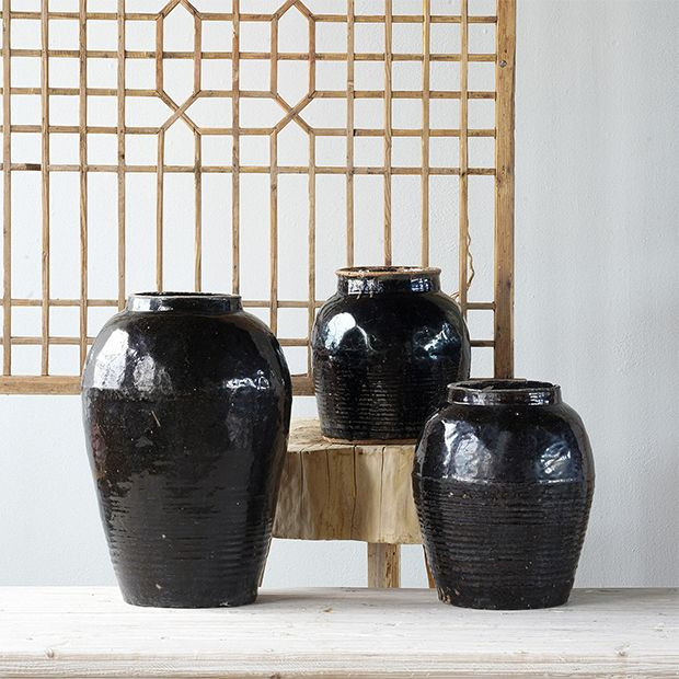 Vintage Black Ceramic Vinegar Jar | Antique Farm House