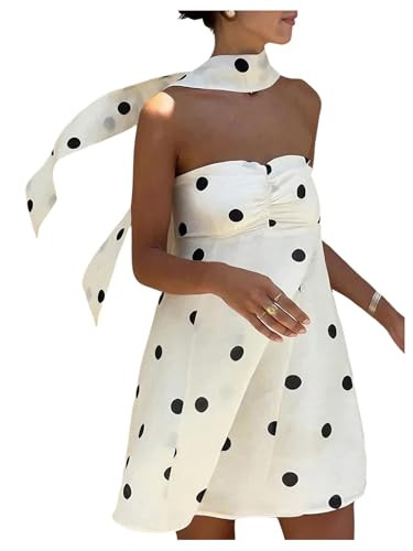 SHENHE Women's Polka Dots Halter Tube Mini Dress A Line Ruched Flowy Summer Party Dress | Amazon (US)