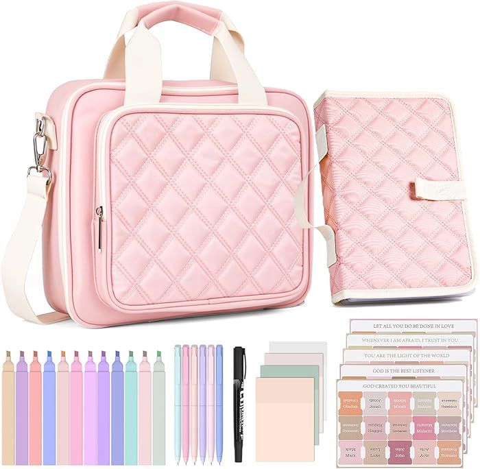 Nicpro Large Bible Bag with Bible Cover Case for Women, Church Bag with Shoulder Strap,Quilted Co... | Amazon (US)