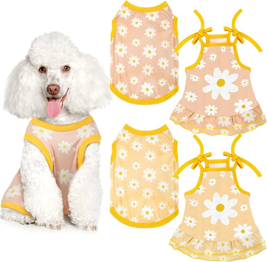 Frienda 4 Pieces Pet Clothes Set Include 2 Pieces Cute Pet Dress Lovely Dog Dress and 2 Pcs Breat... | Amazon (US)