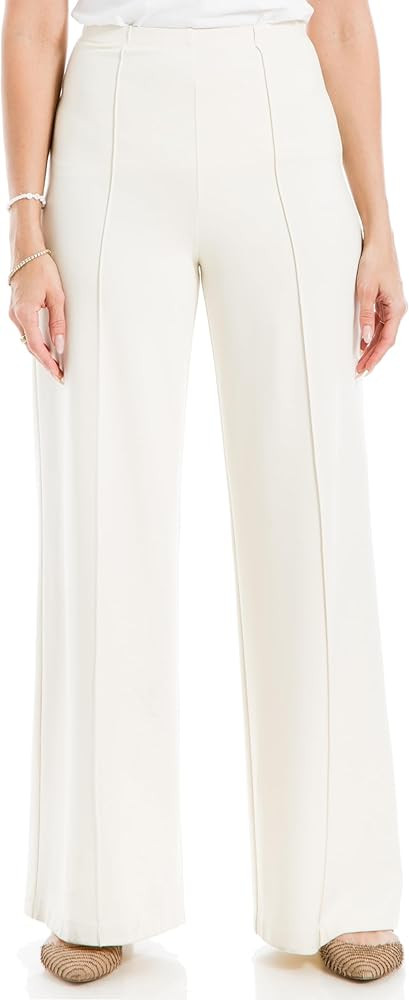 Max Studio Women's High Waist Dressy Wide Leg Ponte Pant with Elastic Waistband | Amazon (US)