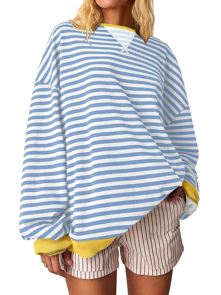 ANRABESS Women Striped Oversized Sweatshirt Crewneck Long Sleeve Shirts Hoodies 2025 Summer Fashi... | Amazon (US)