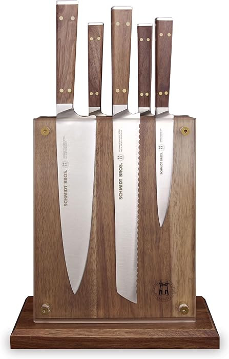 Brass and Walnut 6-piece Knife Block Set, High-Carbon German Stainless Steel Multipurpose Kitchen... | Amazon (US)