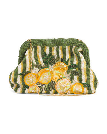 Beaded Lemon Stripe Clutch for Women | Leather | Marshalls