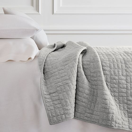 Jersey Blanket, Full/Queen, Medium Heather Gray | West Elm (US)