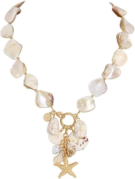 Firstmeet Natural Freshwater Shell Choker With Pearl Starfish Turquoise Pendant Irregular Mother ... | Amazon (US)