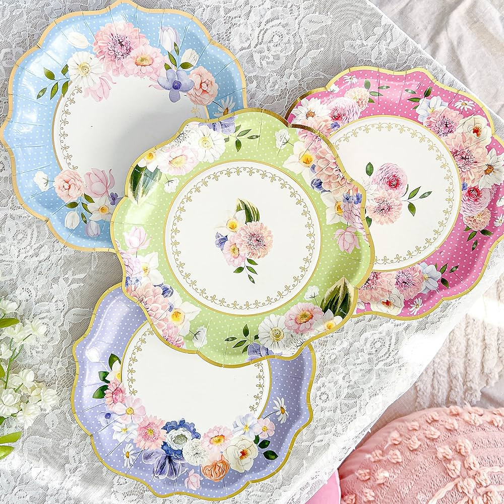 Kate Aspen 9 in. Premium Paper (Assorted Set of 16) Tea Party Decorations, One Size, 9 Inch Plate... | Amazon (US)