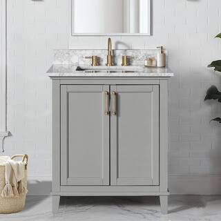 Grayson 31 in. Single Sink Gray Bath Vanity with White Marble Top (Assembled) | The Home Depot