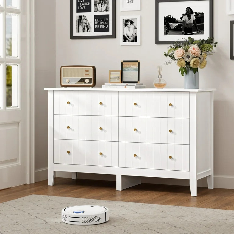 Homfa 6 Drawer Double White Dresser for Bedroom, Modern Wood Dresser Storage Cabinet for Living R... | Walmart (US)