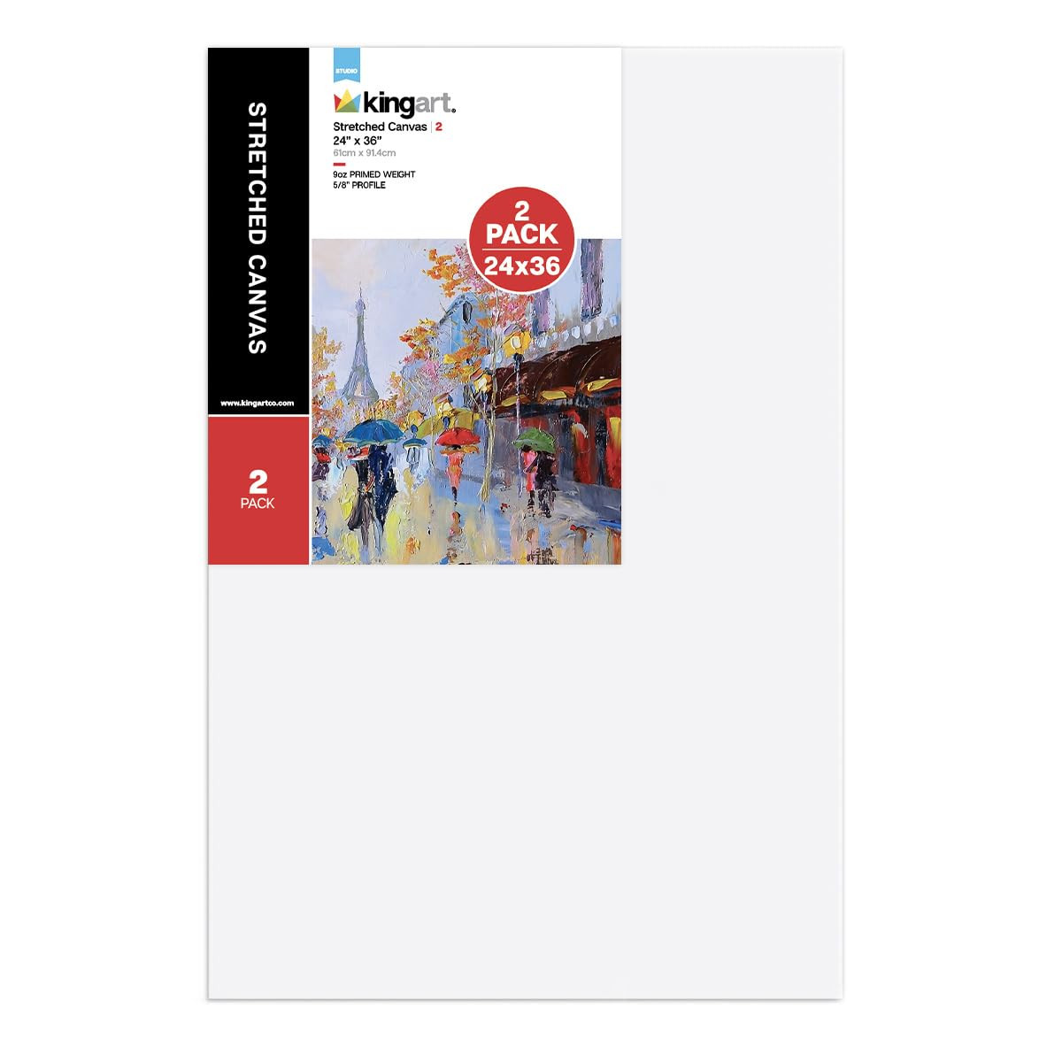 KINGART Large White 24" x 36" Stretched Artist Canvas, Pack of 2, Gesso Primed - 100% Cotton Rect... | Amazon (US)