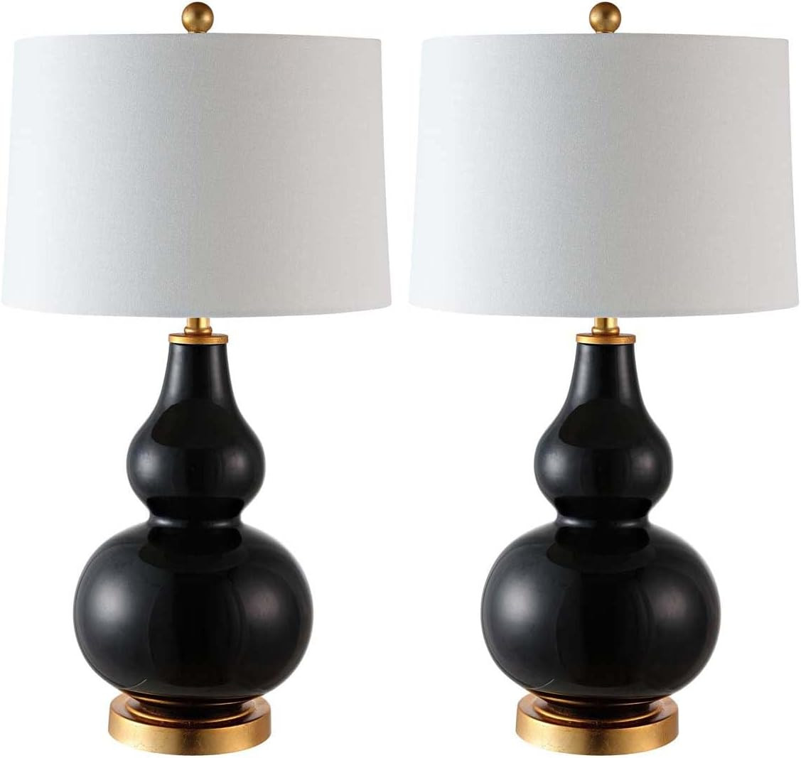 SAFAVIEH Lighting Collection – Karlen Set of 2 Black & Gold Leaf Double Gourd Glass Table Lamps, Modern Contemporary Design, LED Bulbs Included (TBL4223B-SET2) | Amazon (US)