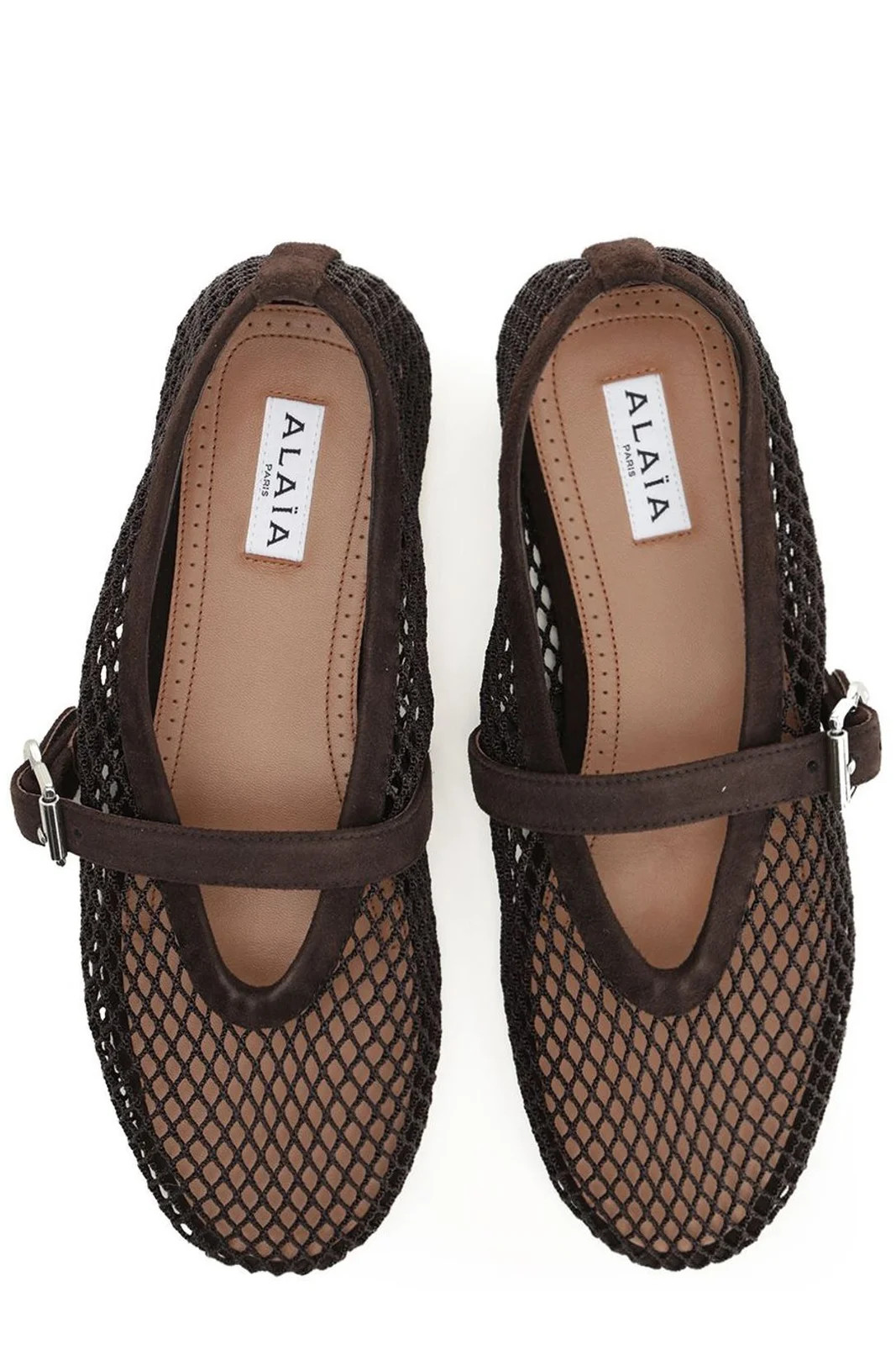 Alaïa Fishnet Buckled Ballet Flats | Cettire Global