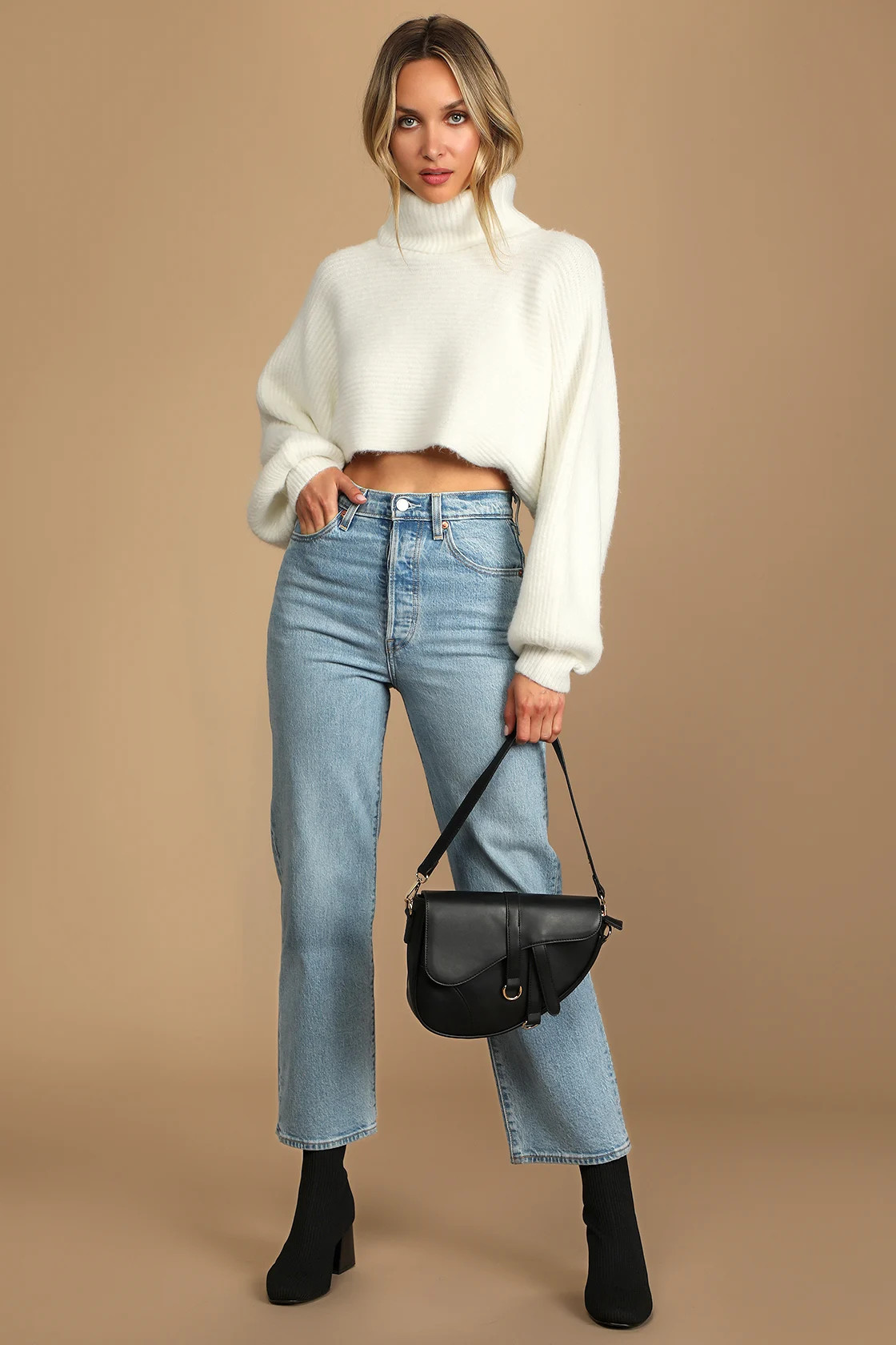 Softly Sultry White Cropped Turtleneck Sweater | Lulus (US)