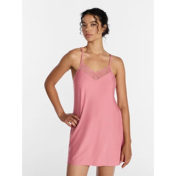 Joyspun Women’s Dreamy Soft Collection Lace Front Knit Chemise, Sizes XS-3X | Walmart (US)