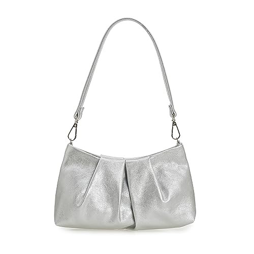 CHARMING TAILOR Women Clutch Bag Dressy Formal Handbag Pleated PU Clutch Purse for Cocktail Prom Wedding Party (Silver) | Amazon (US)
