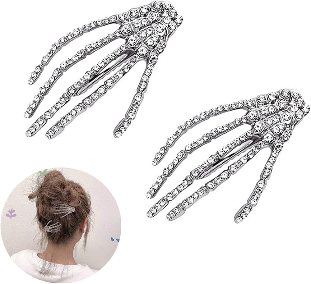 Halloween Costumes Hair Clips Accessories - Rhinestone Skeleton Hand Hair Clip Bone Hair Claws Ba... | Amazon (US)