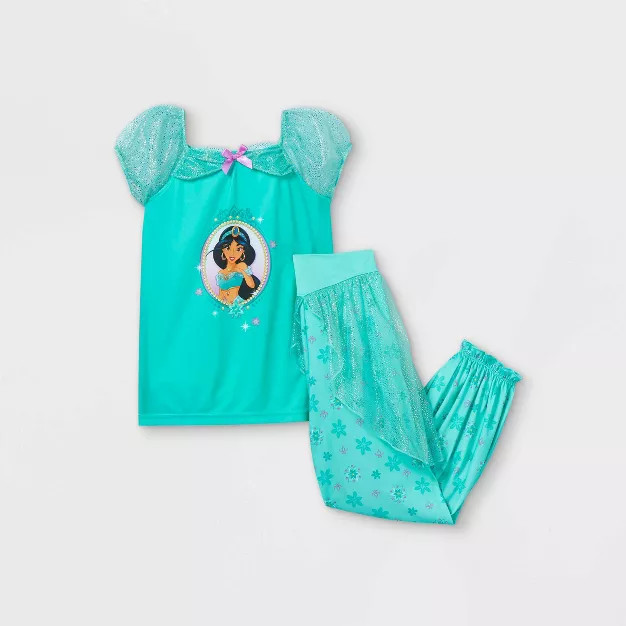 Girls' Disney Princess Jasmine 2pc Pajama Set - Green | Target