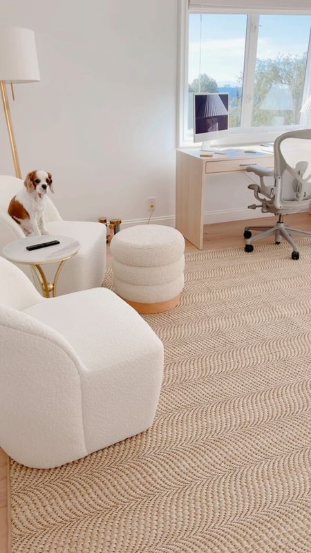 Office details ✨

Loving this new sisal rug in Jeff’s office! Currently on sale right now. This is an 8x10.. also comes in several sizes and another color. 

The white oak desk with 2 drawers has a clean, look & style. 

Jeff’s Herman Miller chair is his favorite piece in the house. You can customize it for the fit and select the color. It’s expensive but he would tell you his back thanks him every day.

My sister had these bouclé chairs at her home and we loved them so much we ordered them right away. They swivel and they’re super comfortable. 

The Ottoman isn’t meant to match the chairs as it’s not from the same maker. The white tone is diff. I have 2 ottomans that I’ll be placing elsewhere down the road but I’m using 1 in this space right now. I scotchguarded the piece a ton to protect it. 

#LTKhome #LTKsalealert