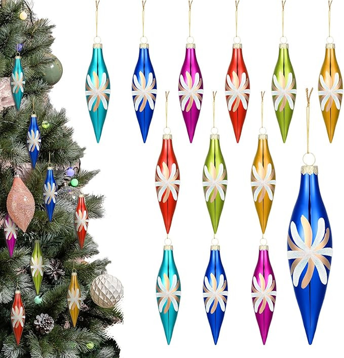 Soaoo 12 Pack Vintage Glass Christmas Ornaments Multicolored Retro Christmas Ornaments Colorful G... | Amazon (US)