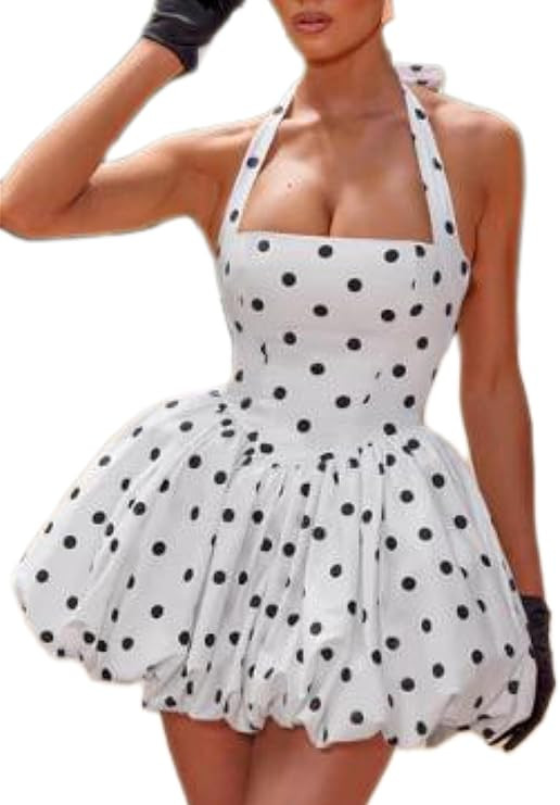 Women's Y2K Sexy Halter Corset Mini Dress Backless Corset Bubble Ruched Waist Club Party Dresses | Amazon (US)