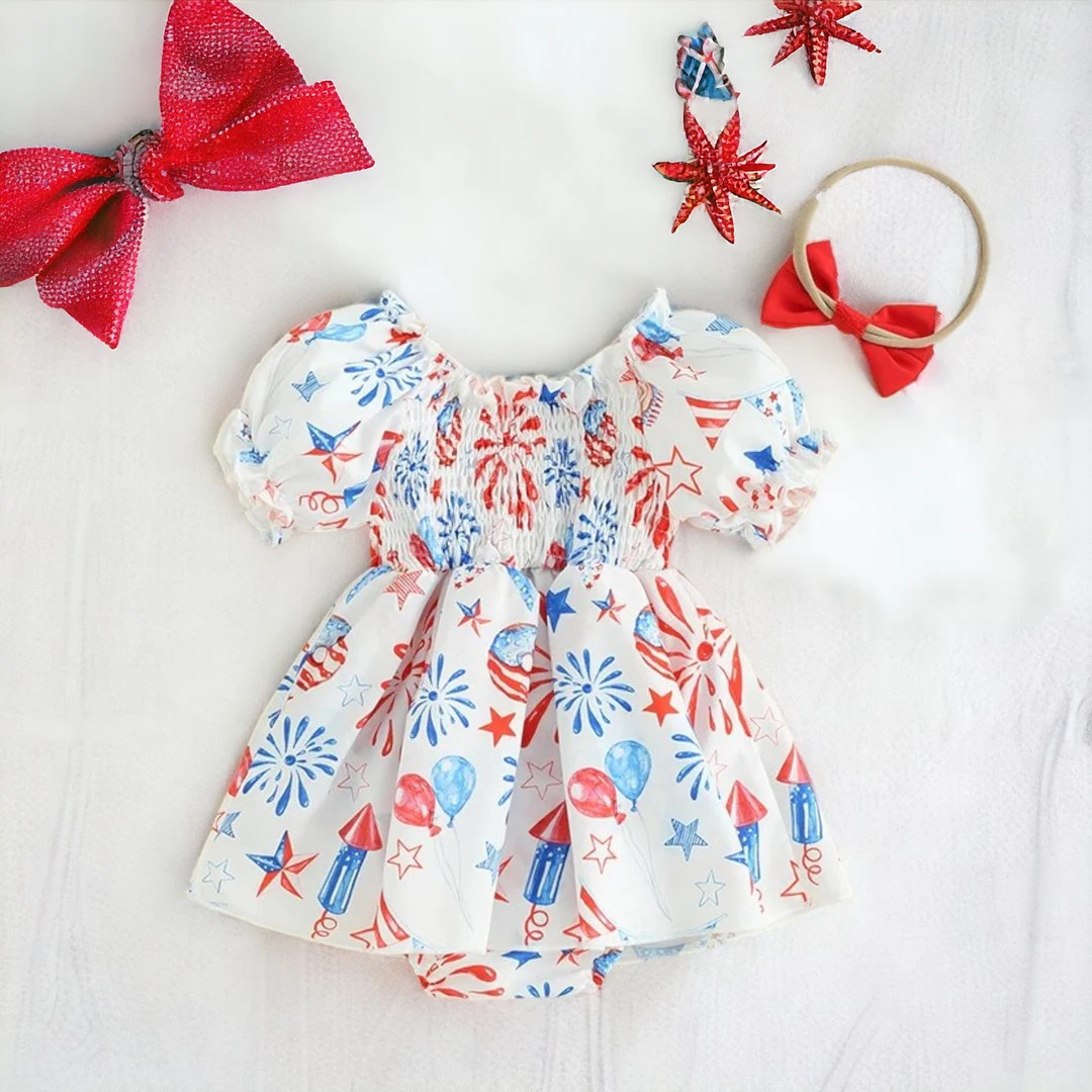 Baby Girl Fourth of July Romper, Baby Shower Gift, Coming Home Outfit With Bow Headband, 1st 4th ... | Etsy (US)