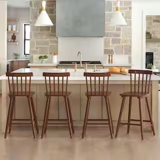 LUE BONA 24 in. Brown Wood Counter Stools Bar Stools with Slat Back (Set of 4) LB23CH0029-300HD -... | The Home Depot