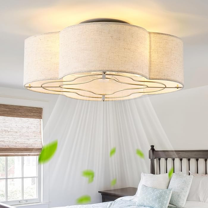 20" Boho Ceiling Fan with Light, Rattan Caged Flush Mount Ceiling Fan with Light Remote Control, ... | Amazon (US)