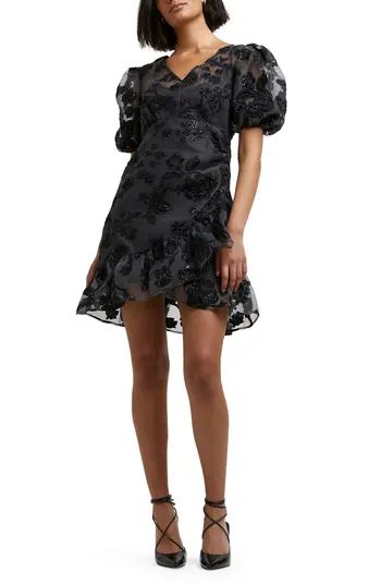 River Island Floral Jacquard Puff Sleeve Minidress | Nordstrom | Nordstrom