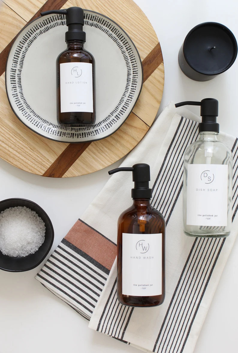 Glass Bottle | Amber or Clear  Bottle Soap Dispenser | Hand Wash/Dish Soap/Hand Lotion | Minimali... | Etsy (US)