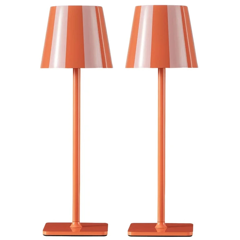 Mainstays 13" Indoor/Outdoor Rechargeable Orange Stripe Table Lamp, 2 Pack | Walmart (US)