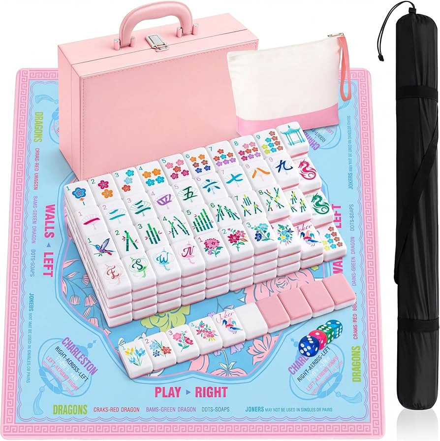 Soulchen 1.2in American Mahjong Tiles Set with Noise Reducing Mat 168 Acrylic Engraved Mahjong Ga... | Amazon (US)