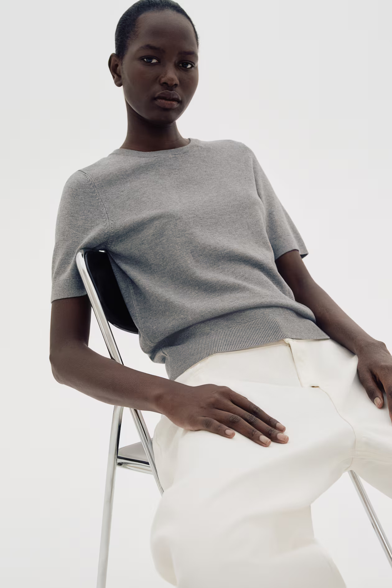 Fine-knit top - Grey marl - Ladies | H&M GB | H&M (UK, MY, IN, SG, PH, TW, HK)