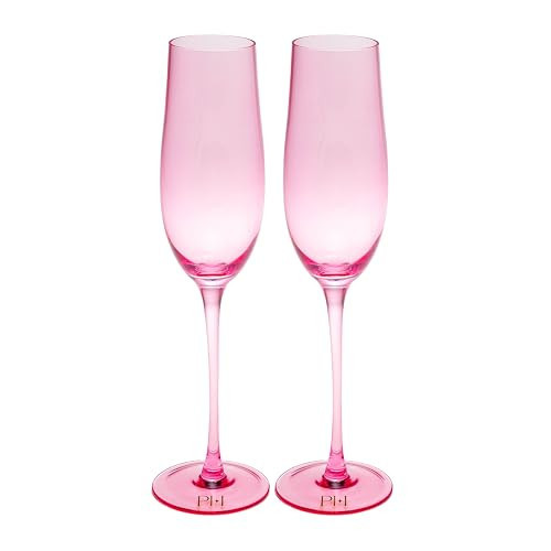 Paris Hilton Champagne Flute Set, Handmade Glass Collection in Paris Signature Pink, Perfect for Parties and Special Occasions, Serve Champagne, Prosecco, Mimosas and More, 8-Ounce, 2-Piece Set, Pink | Amazon (US)