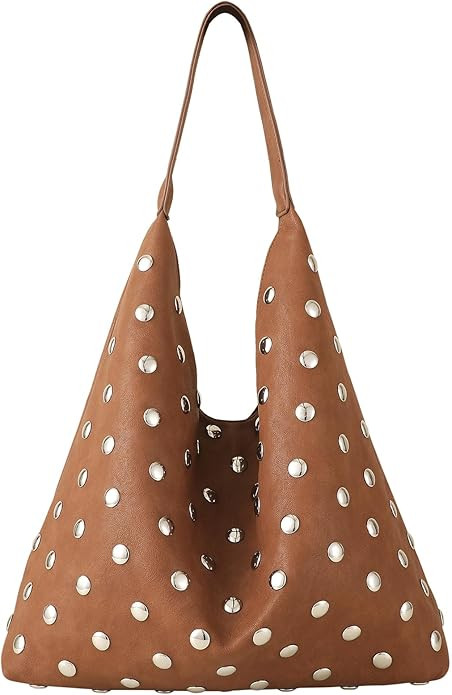 Studded Hobo Purse for Women, Leather Tote Bag Rivet Studded Shoulder Bag Punk Handbag | Amazon (US)