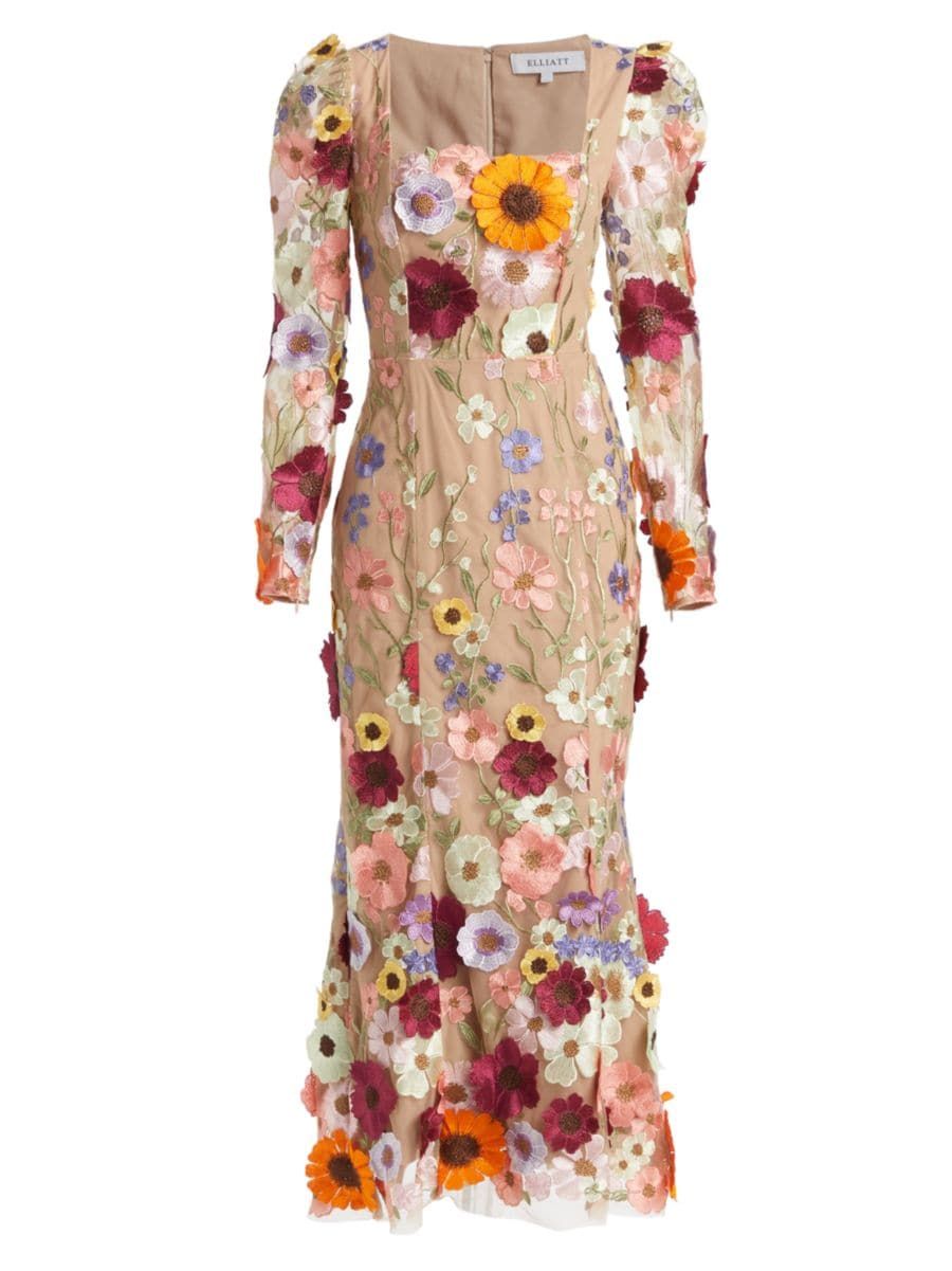Rumi Floral-Embroidered Midi-Dress | Saks Fifth Avenue